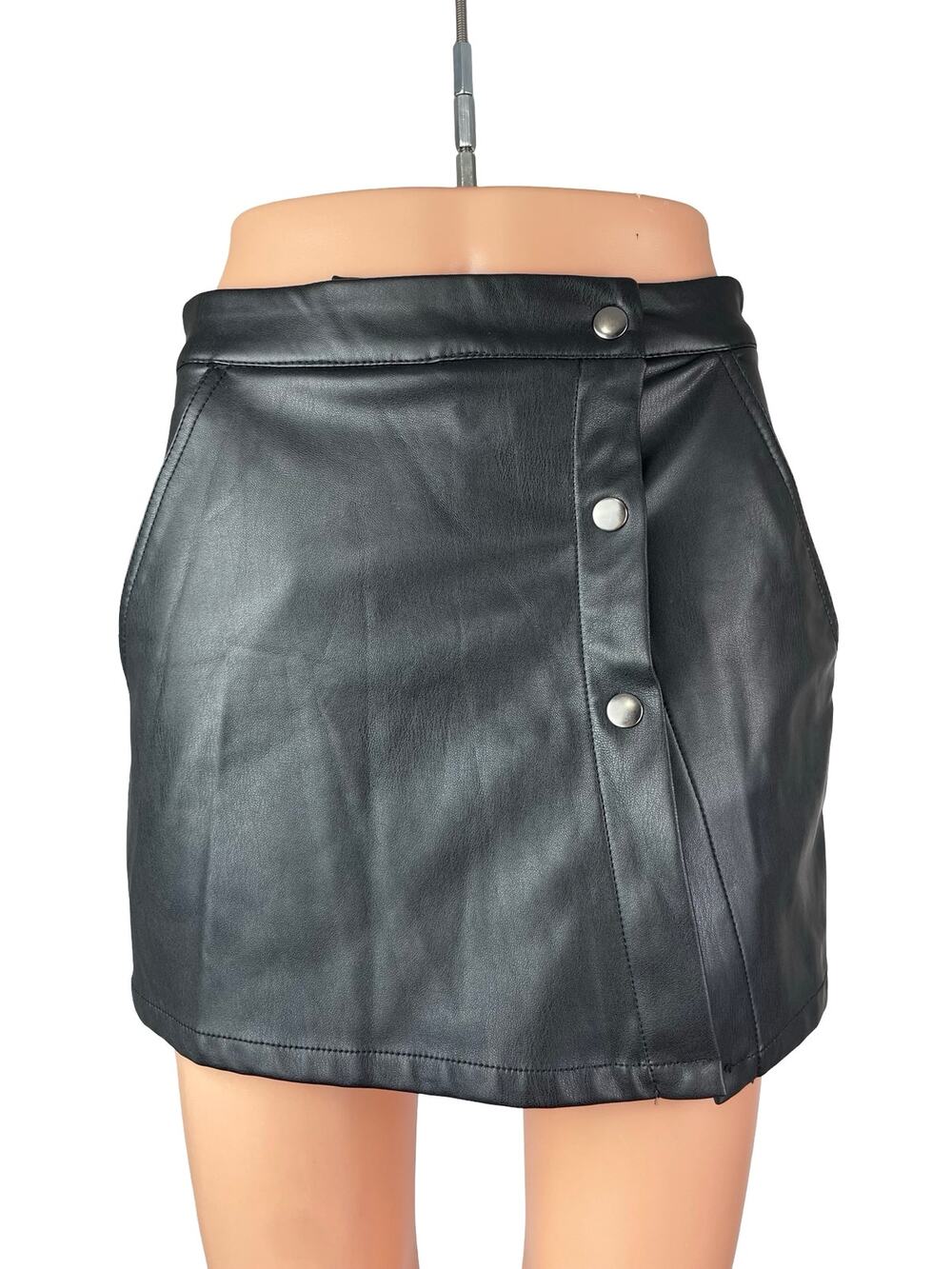 Zara Women Black Faux Leather Vegan Button Fly Mini Skirt Skort Shorts Size XS